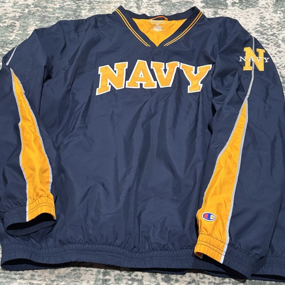 Vintage Champion US Navy Midshipmen Pullover Windbreaker Jacket XL Blue Gold
